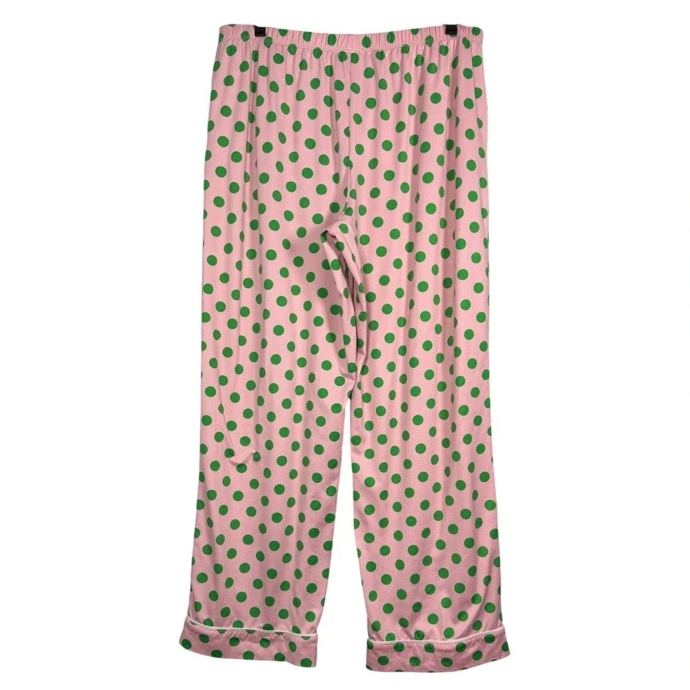 KATE SPADE New York Jersey Pajama Pants, Pink with Green Polka Dots, Size XL